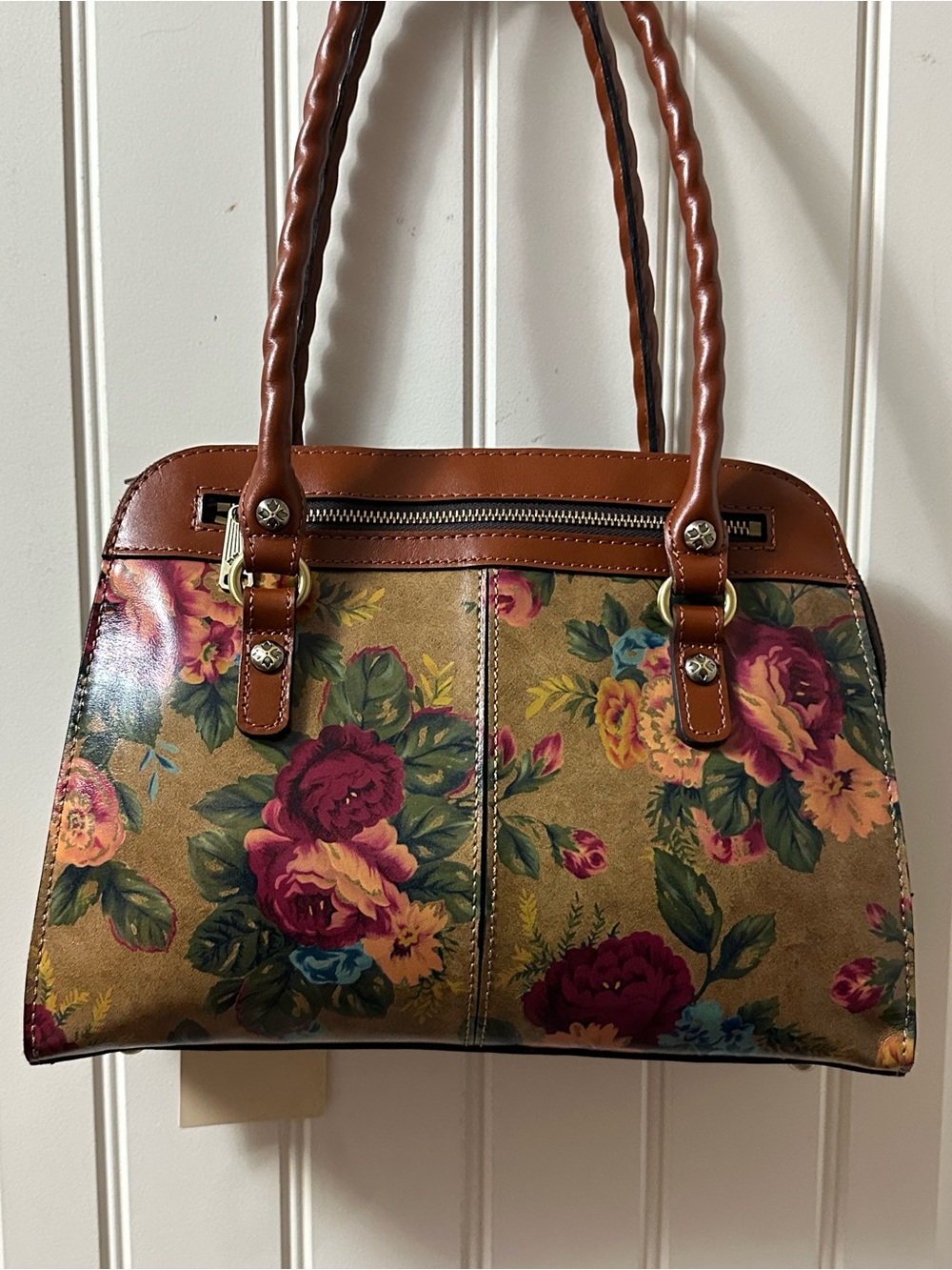 Patricia Nash Vintage Victorian Garden Collection Leather Calvi  Satchel